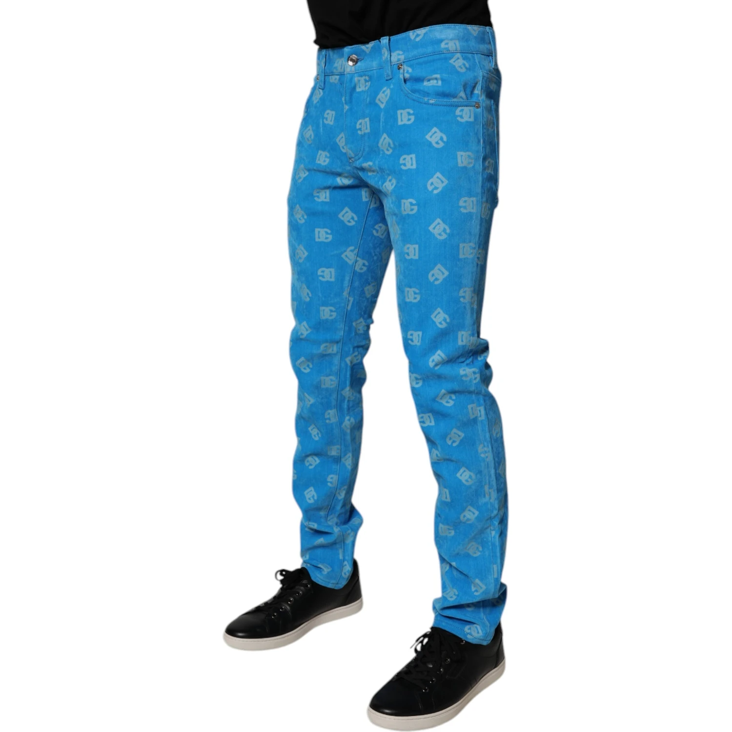 Blue Logo Monogram Cotton Skinny Denim Jeans
