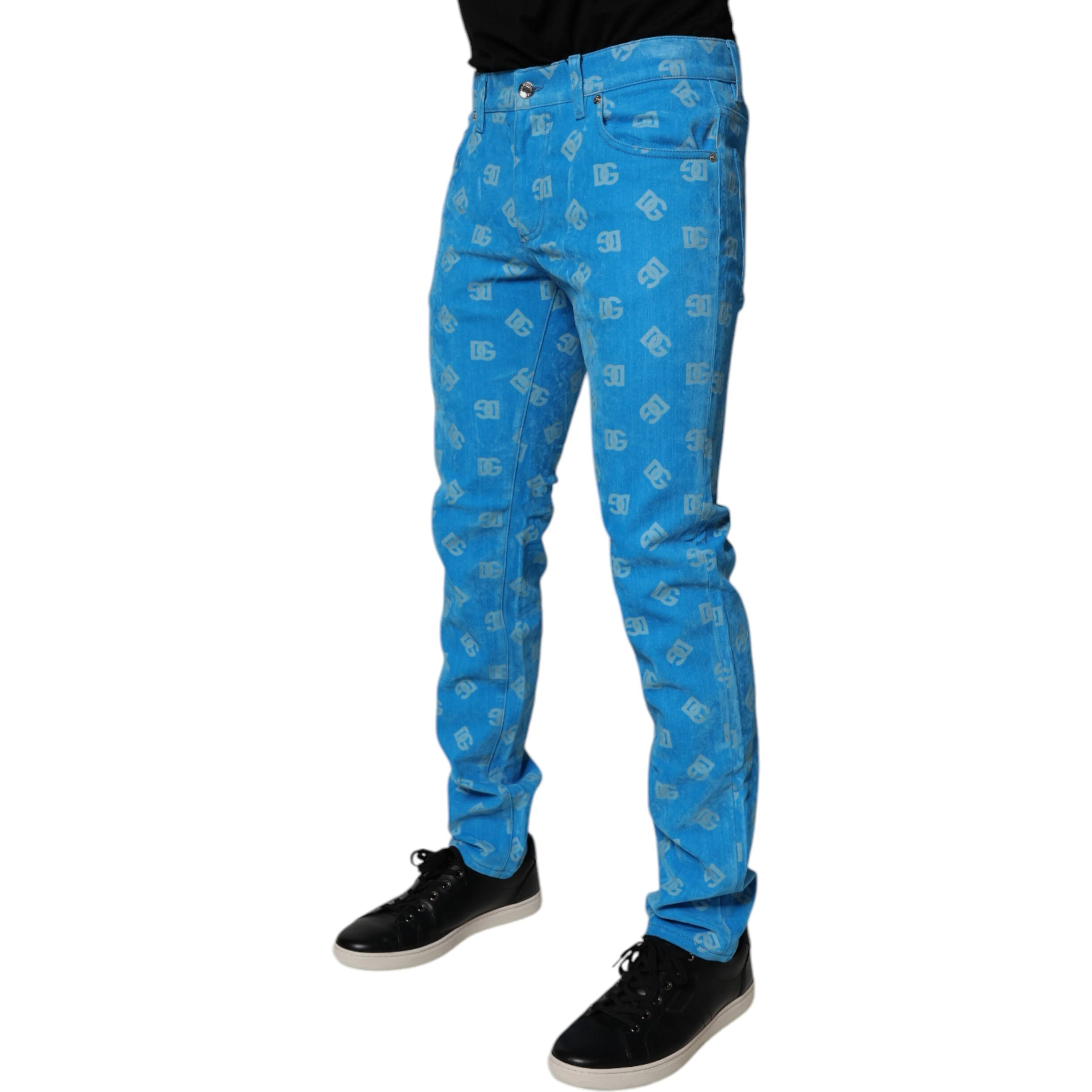 Blue Logo Monogram Cotton Skinny Denim Jeans