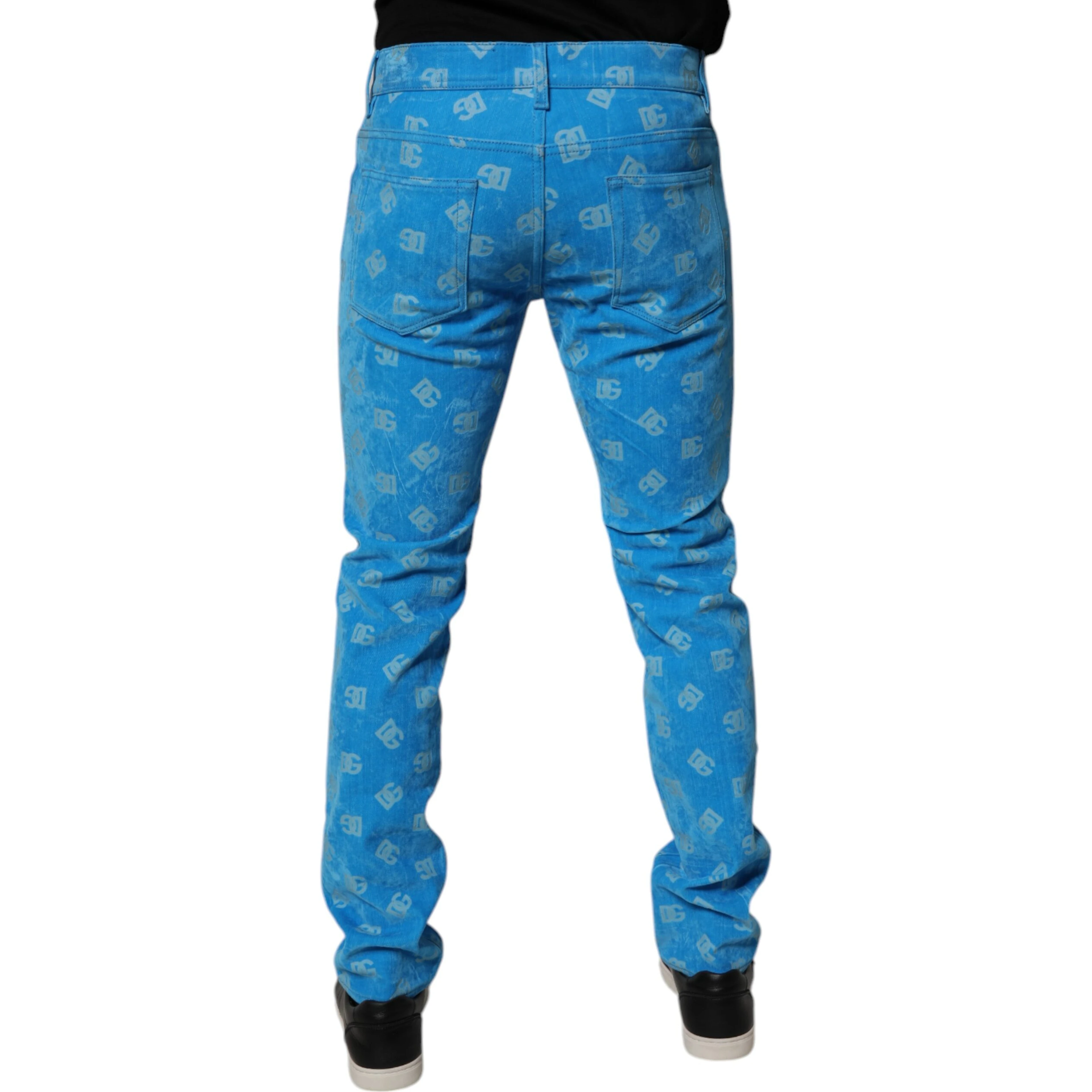 Blue Logo Monogram Cotton Skinny Denim Jeans
