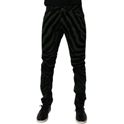 Black Green Stripes Cotton Skinny Denim Jeans