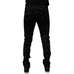 Black Green Stripes Cotton Skinny Denim Jeans