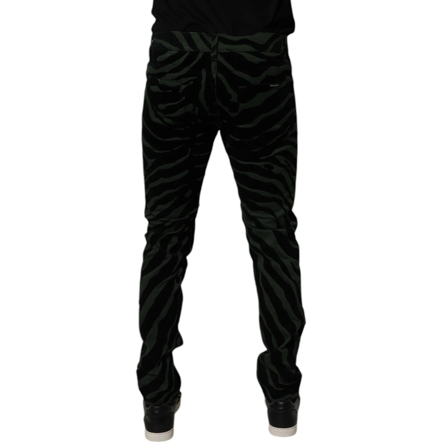 Black Green Stripes Cotton Skinny Denim Jeans