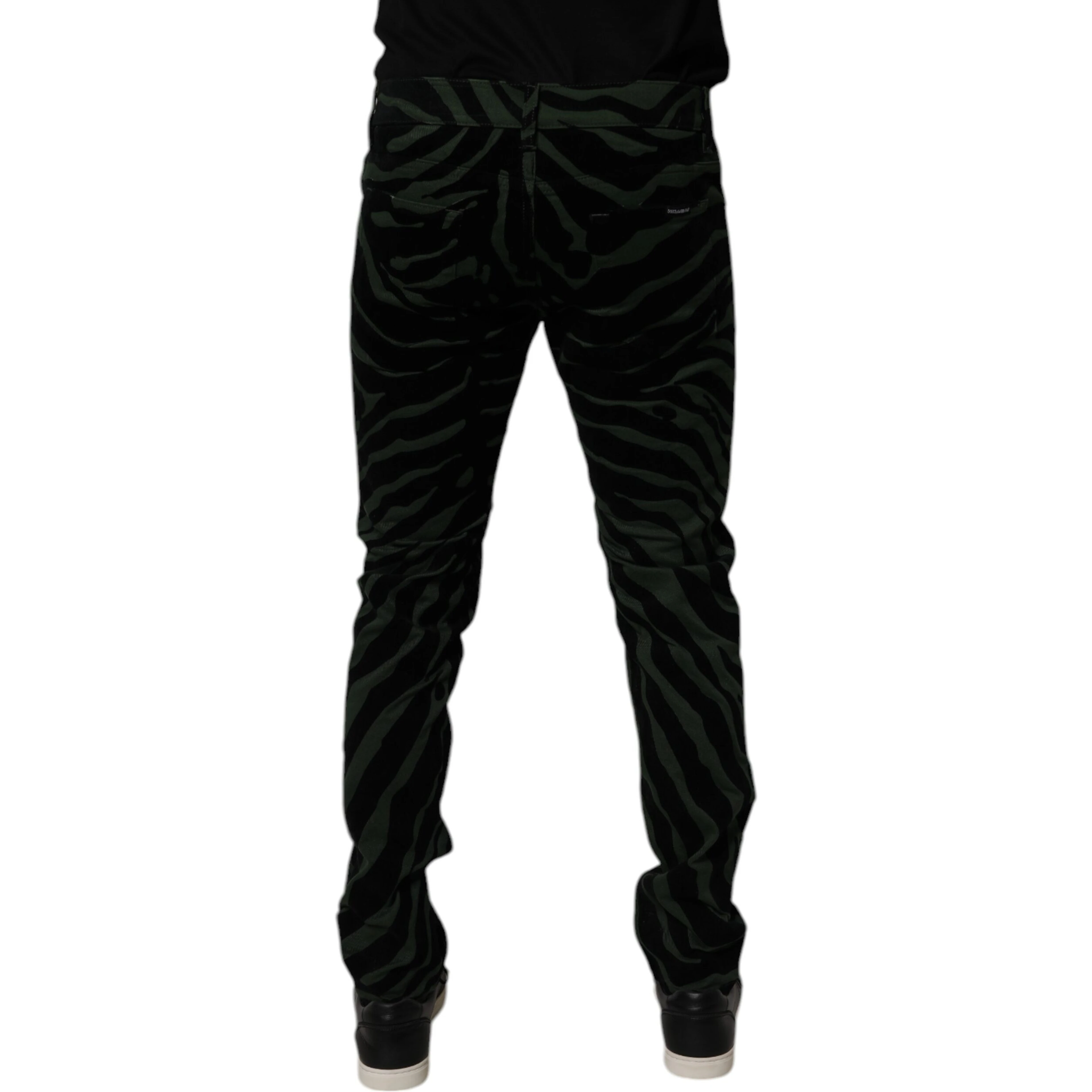 Black Green Stripes Cotton Skinny Denim Jeans
