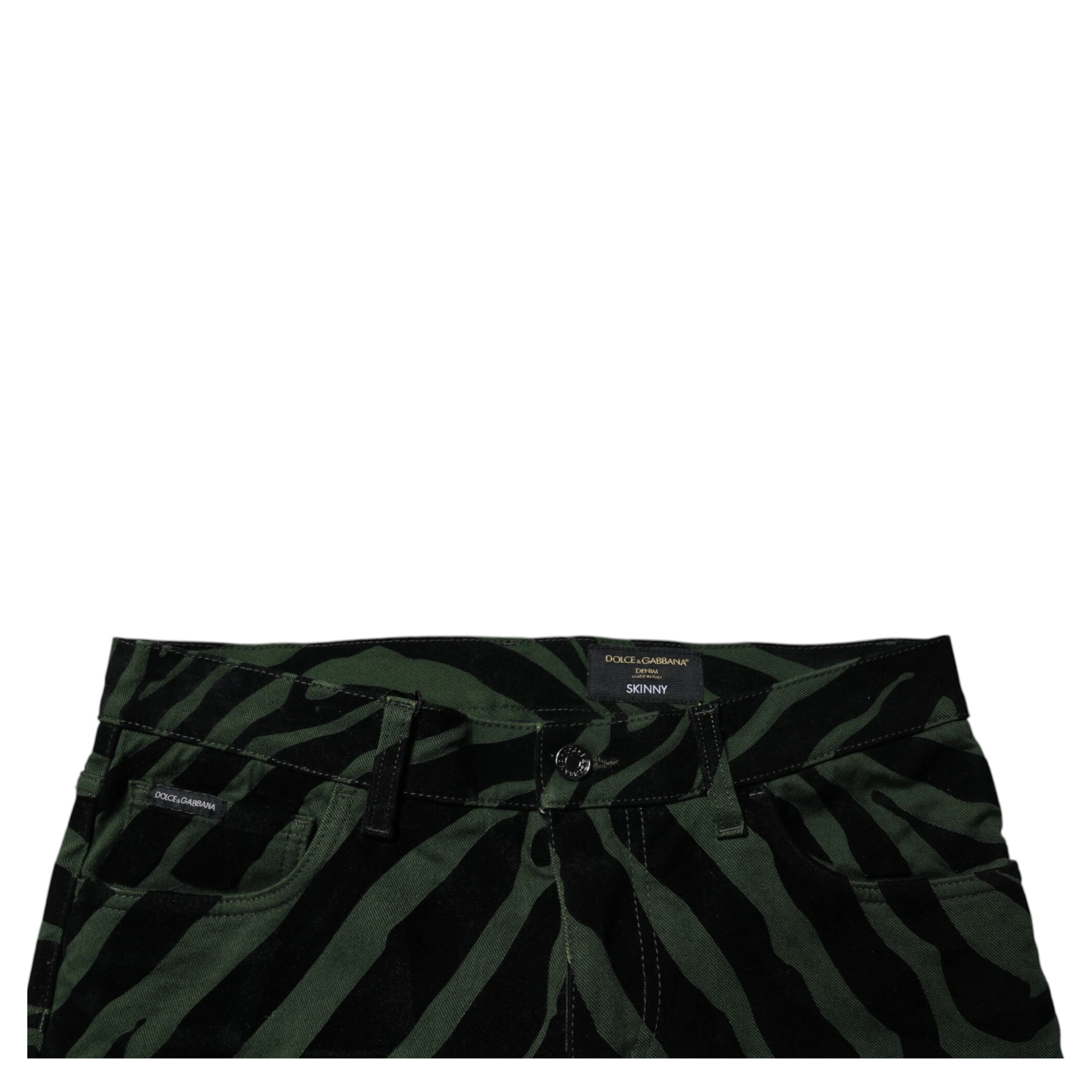 Black Green Stripes Cotton Skinny Denim Jeans