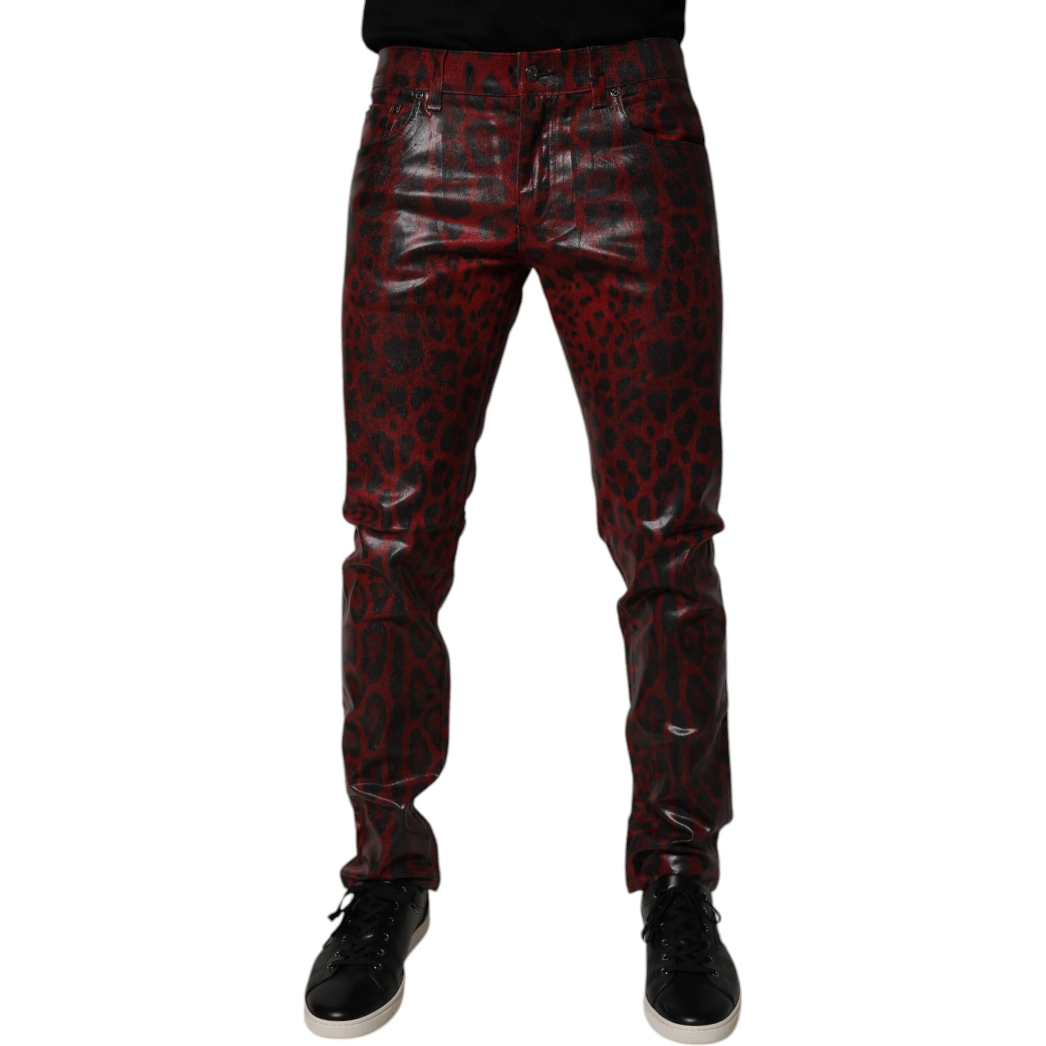 Red Leopard Cotton Skinny Men Denim Jeans