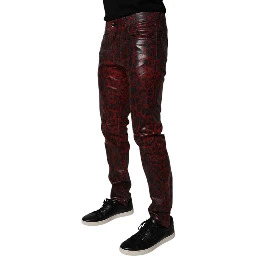 Red Leopard Cotton Skinny Men Denim Jeans