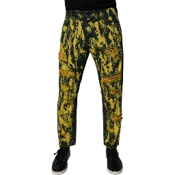 Black Yellow Tie Dye Tattered Skinny Men Denim Jeans