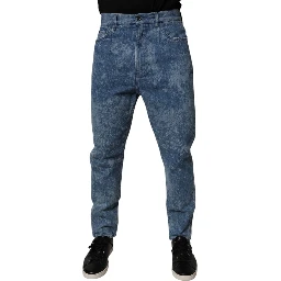 Blue Tie Dye Cotton Skinny Men Denim Jeans