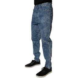 Blue Tie Dye Cotton Skinny Men Denim Jeans