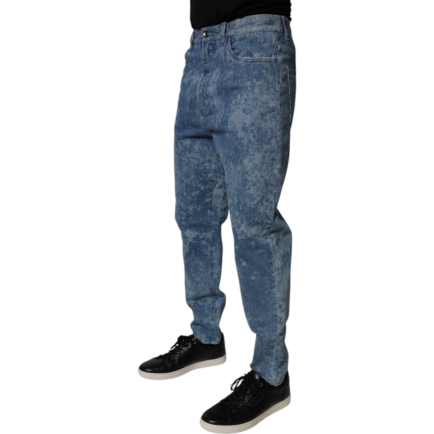 Blue Tie Dye Cotton Skinny Men Denim Jeans