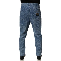 Blue Tie Dye Cotton Skinny Men Denim Jeans