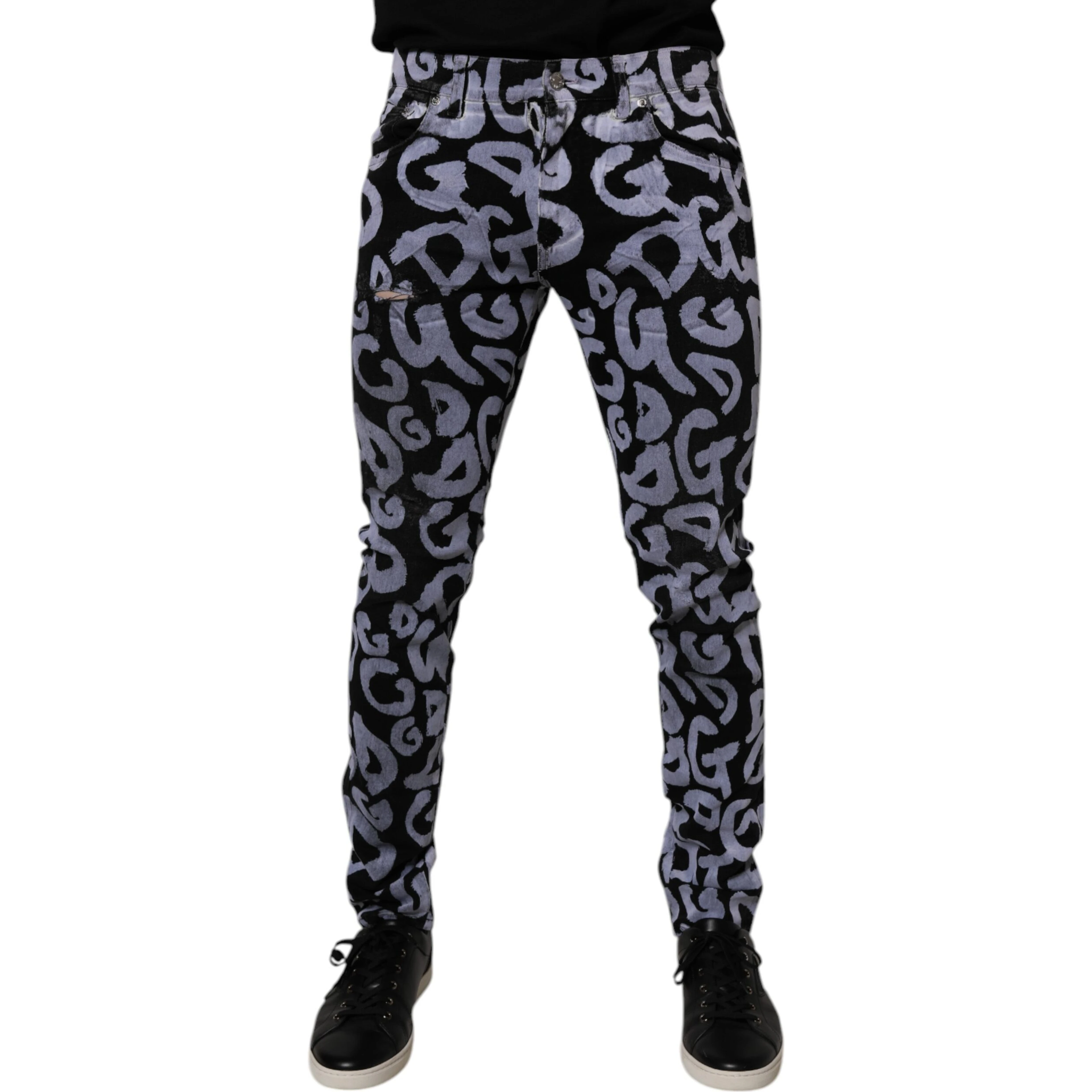 Black Logo Monogram Cotton Skinny Denim Jeans