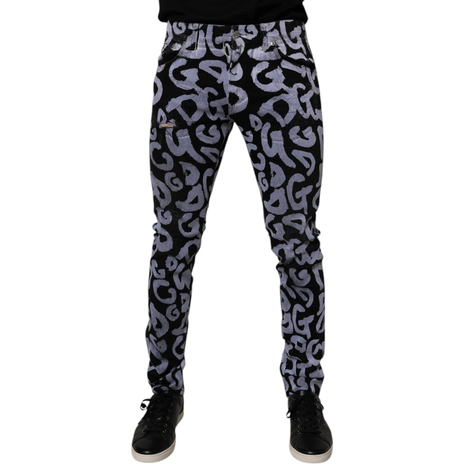Black Logo Monogram Cotton Skinny Denim Jeans