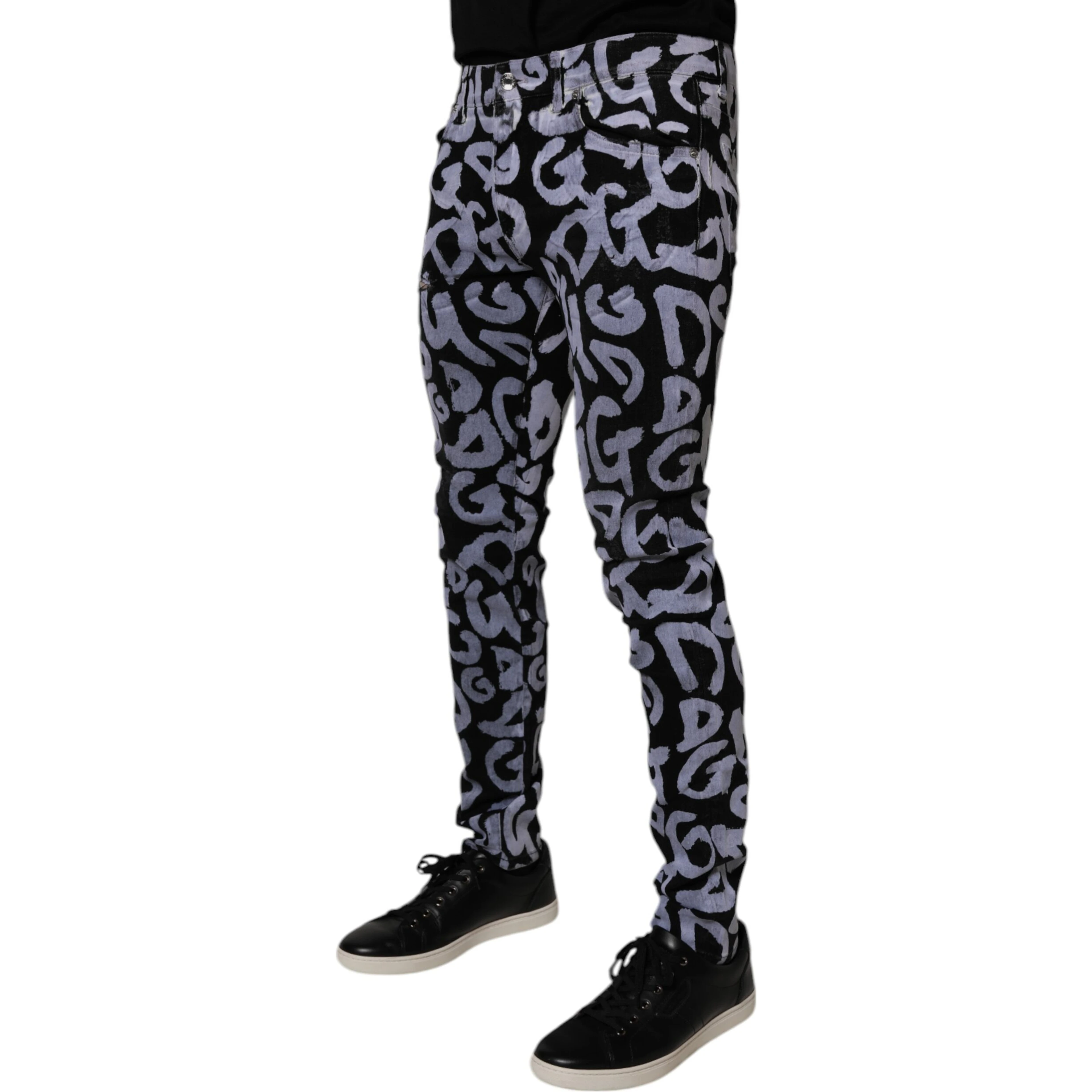 Black Logo Monogram Cotton Skinny Denim Jeans