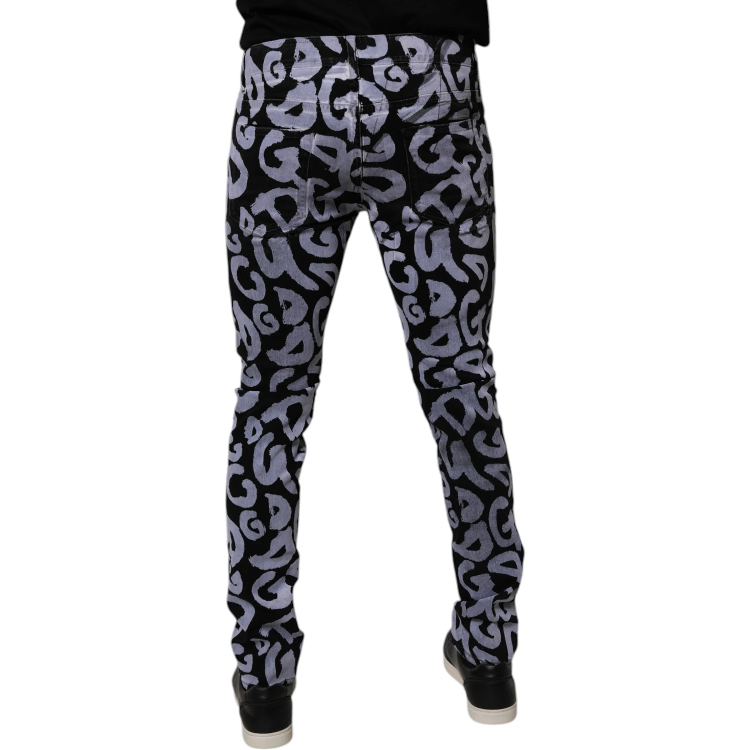 Black Logo Monogram Cotton Skinny Denim Jeans