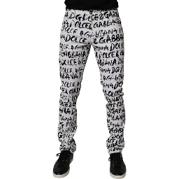 White Cotton Logo Print Skinny Denim Jeans