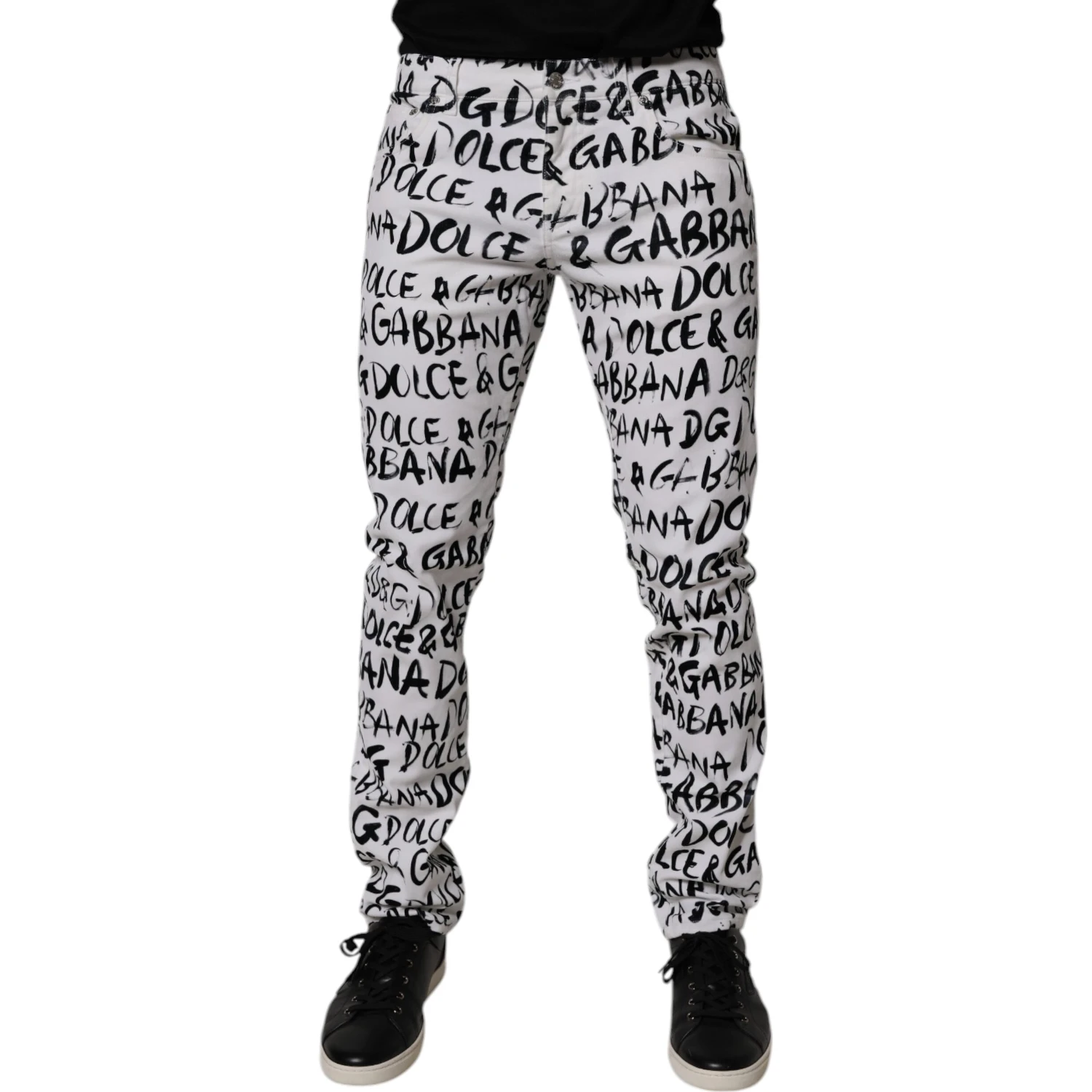 White Cotton Logo Print Skinny Denim Jeans