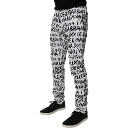 White Cotton Logo Print Skinny Denim Jeans