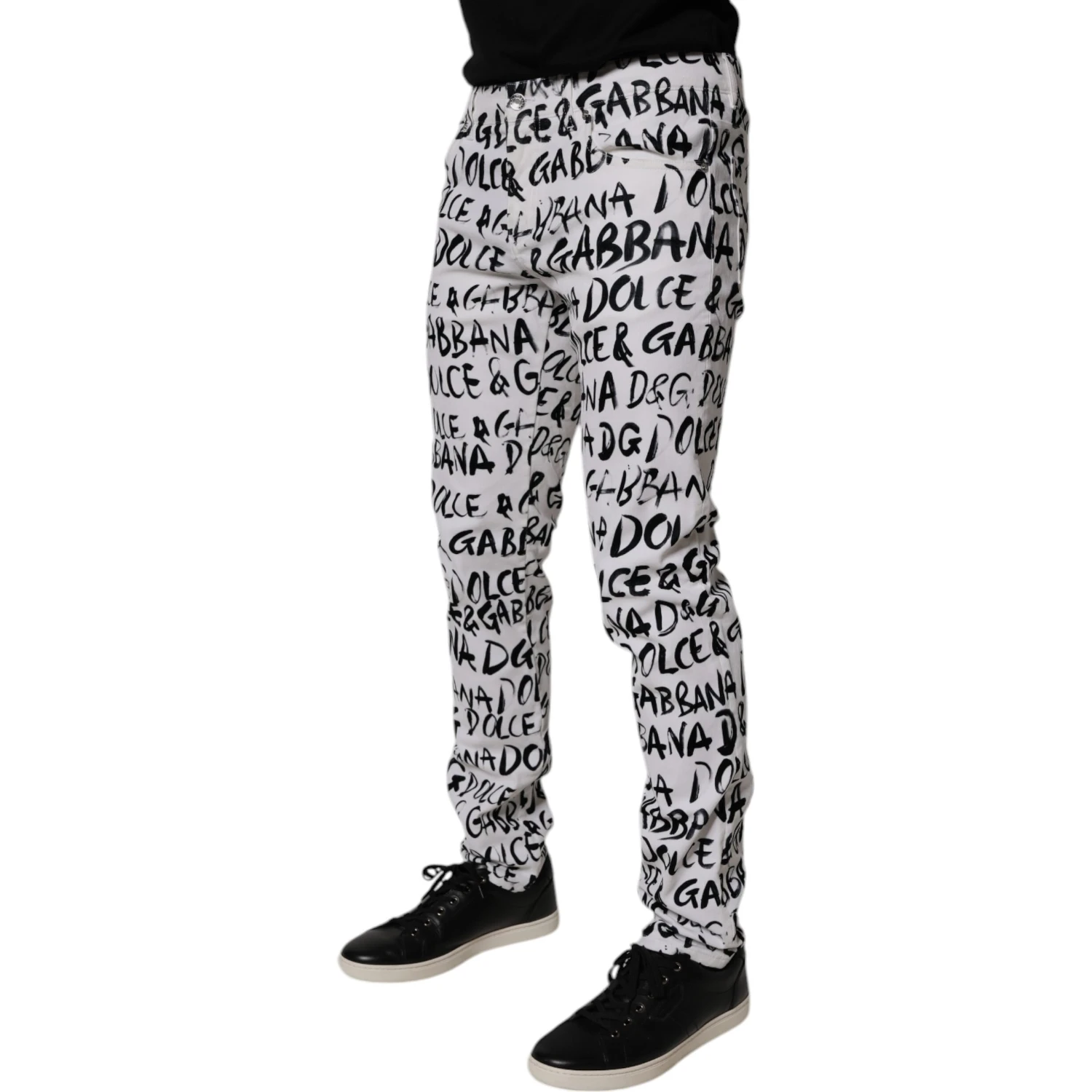 White Cotton Logo Print Skinny Denim Jeans