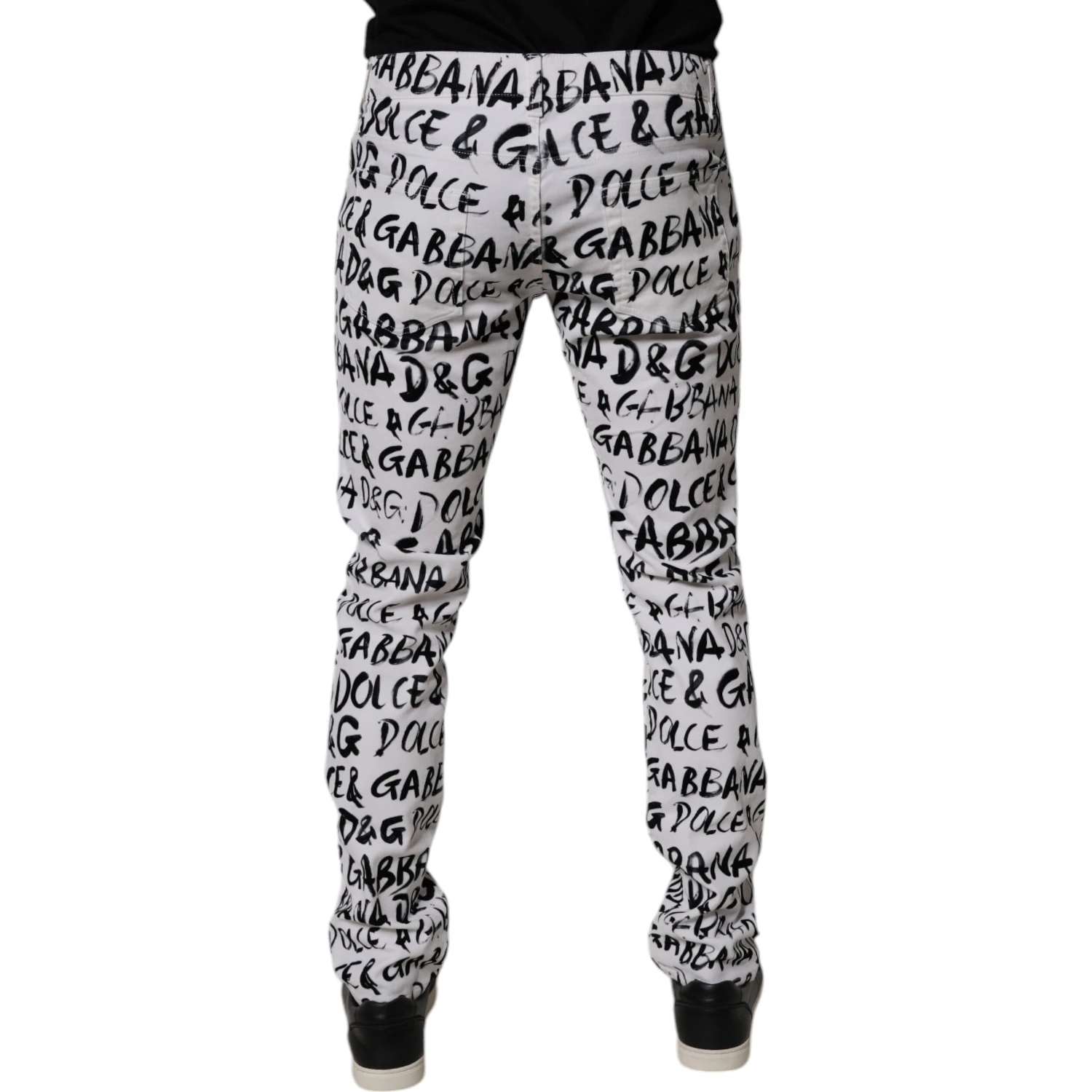 White Cotton Logo Print Skinny Denim Jeans
