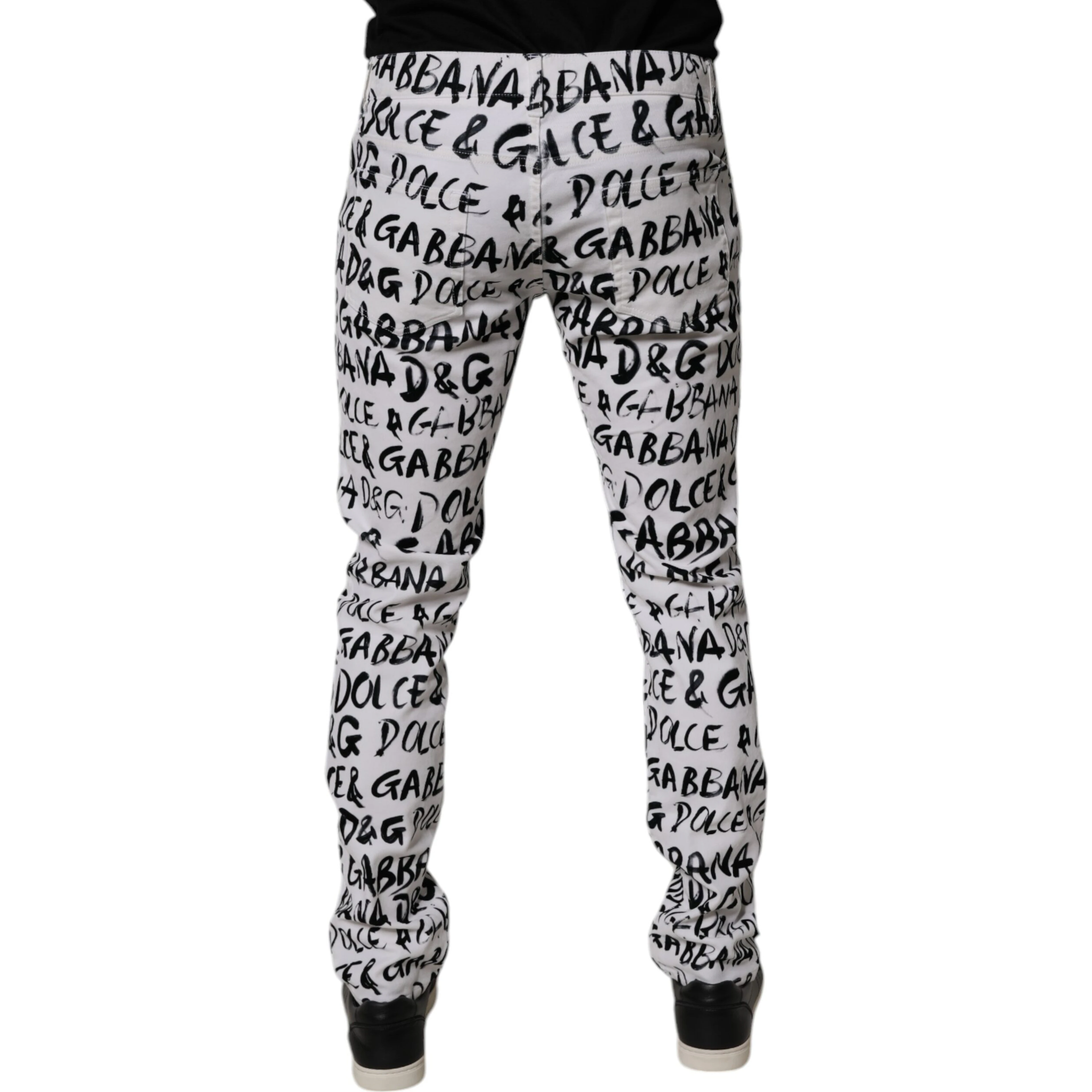 White Cotton Logo Print Skinny Denim Jeans