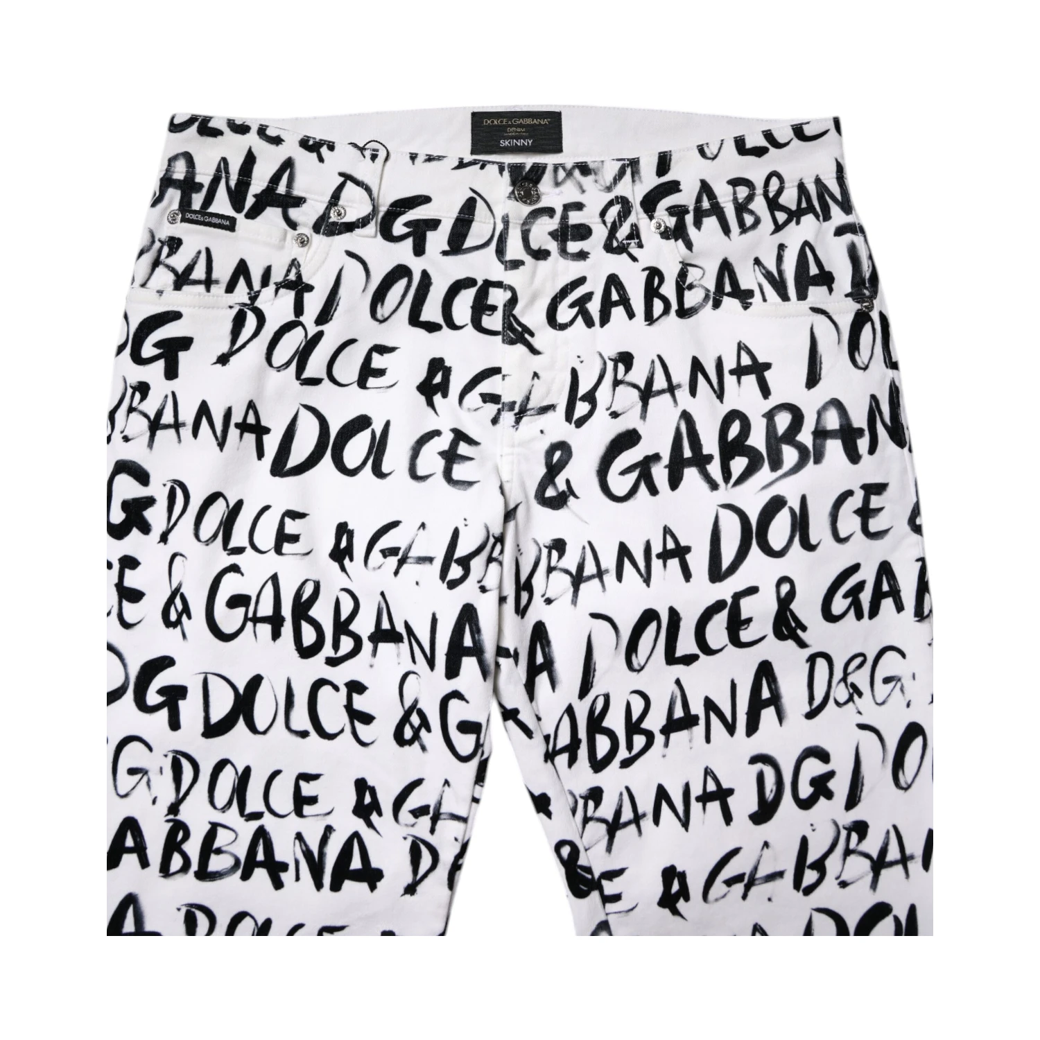 White Cotton Logo Print Skinny Denim Jeans