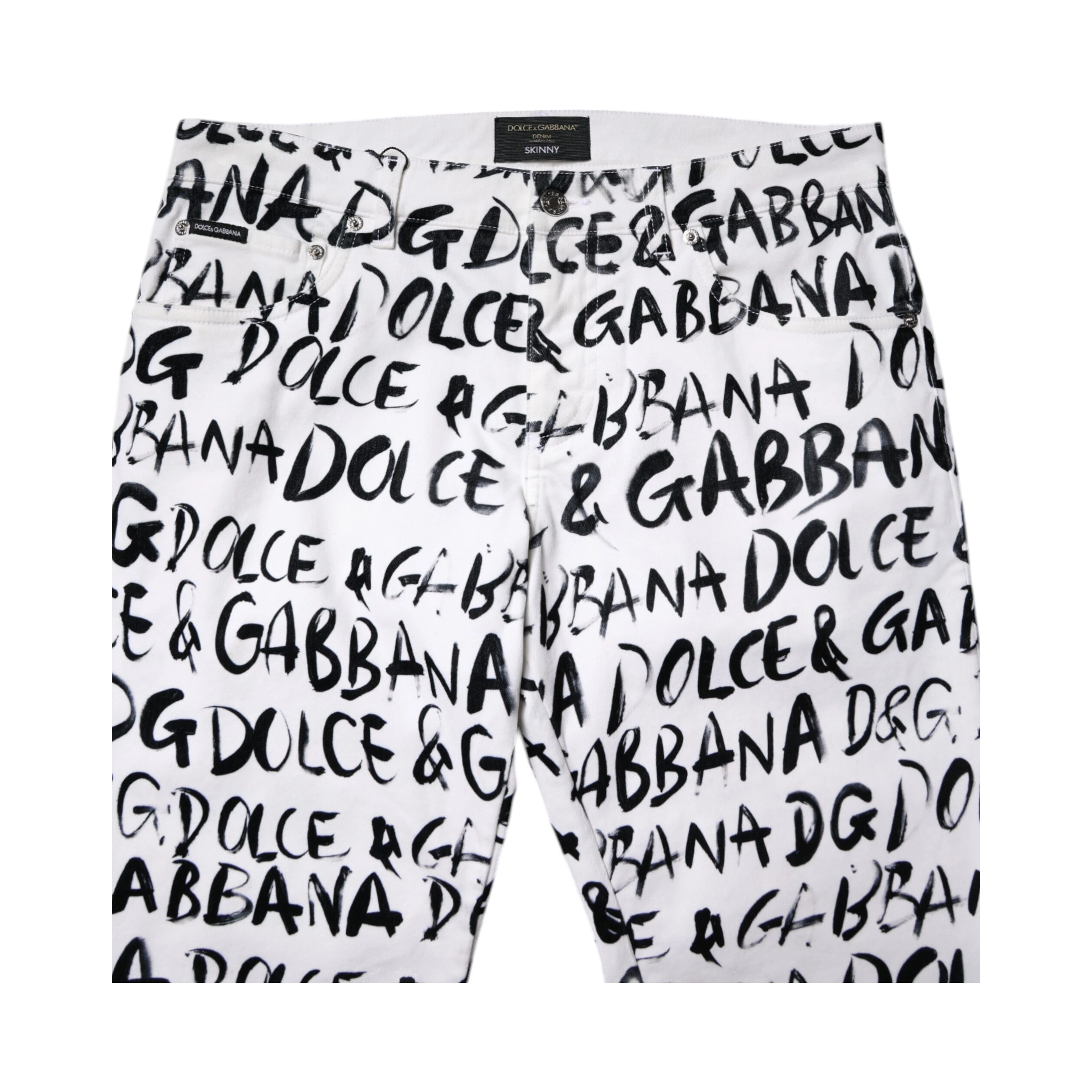 White Cotton Logo Print Skinny Denim Jeans
