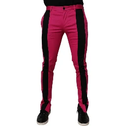 Pink Black Stripe Slim Fit Men Dress Pants