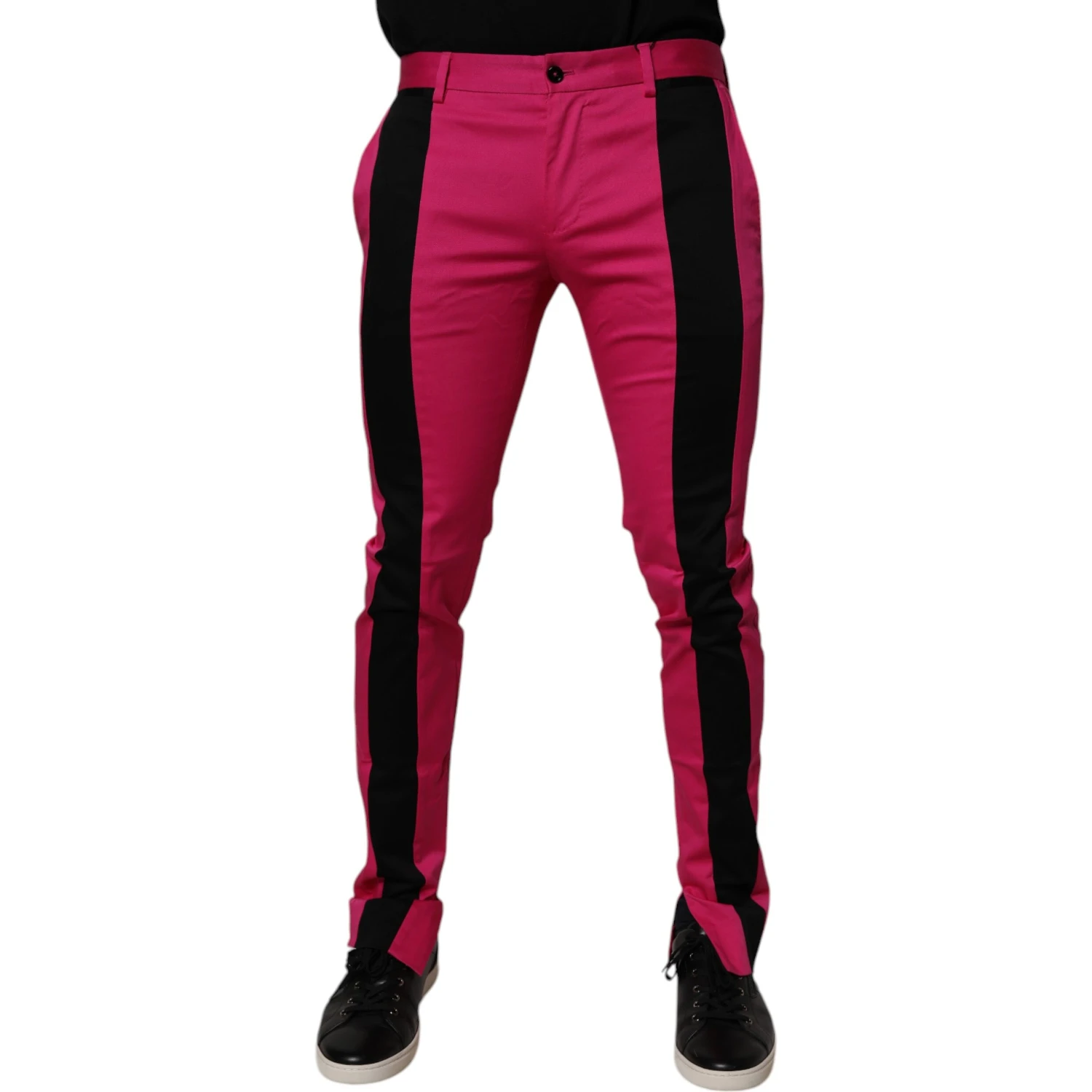 Pink Black Stripe Slim Fit Men Dress Pants