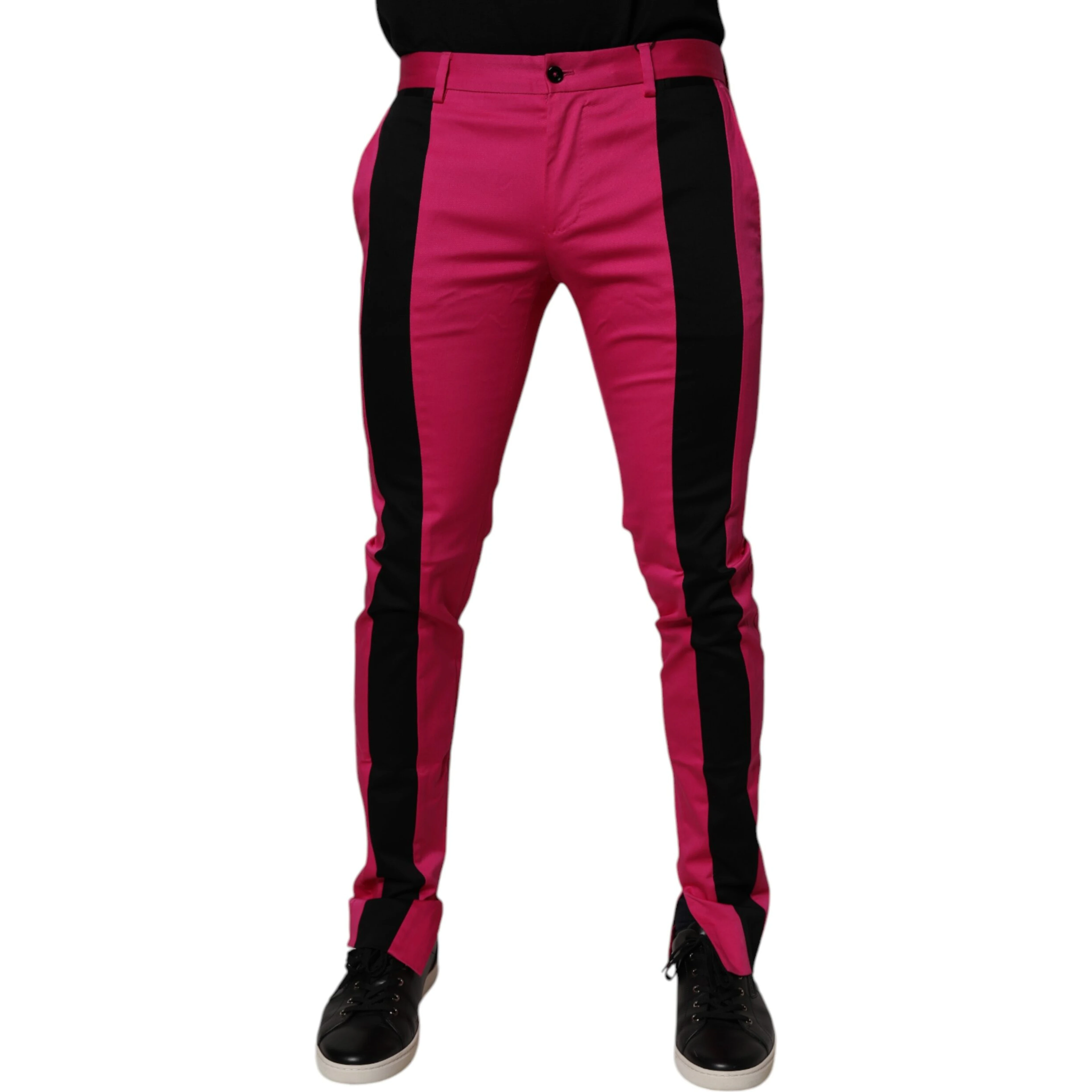 Pink Black Stripe Slim Fit Men Dress Pants