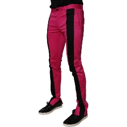 Pink Black Stripe Slim Fit Men Dress Pants