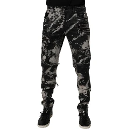 Black Tie Dye Cotton Skinny Zip Denim Jeans
