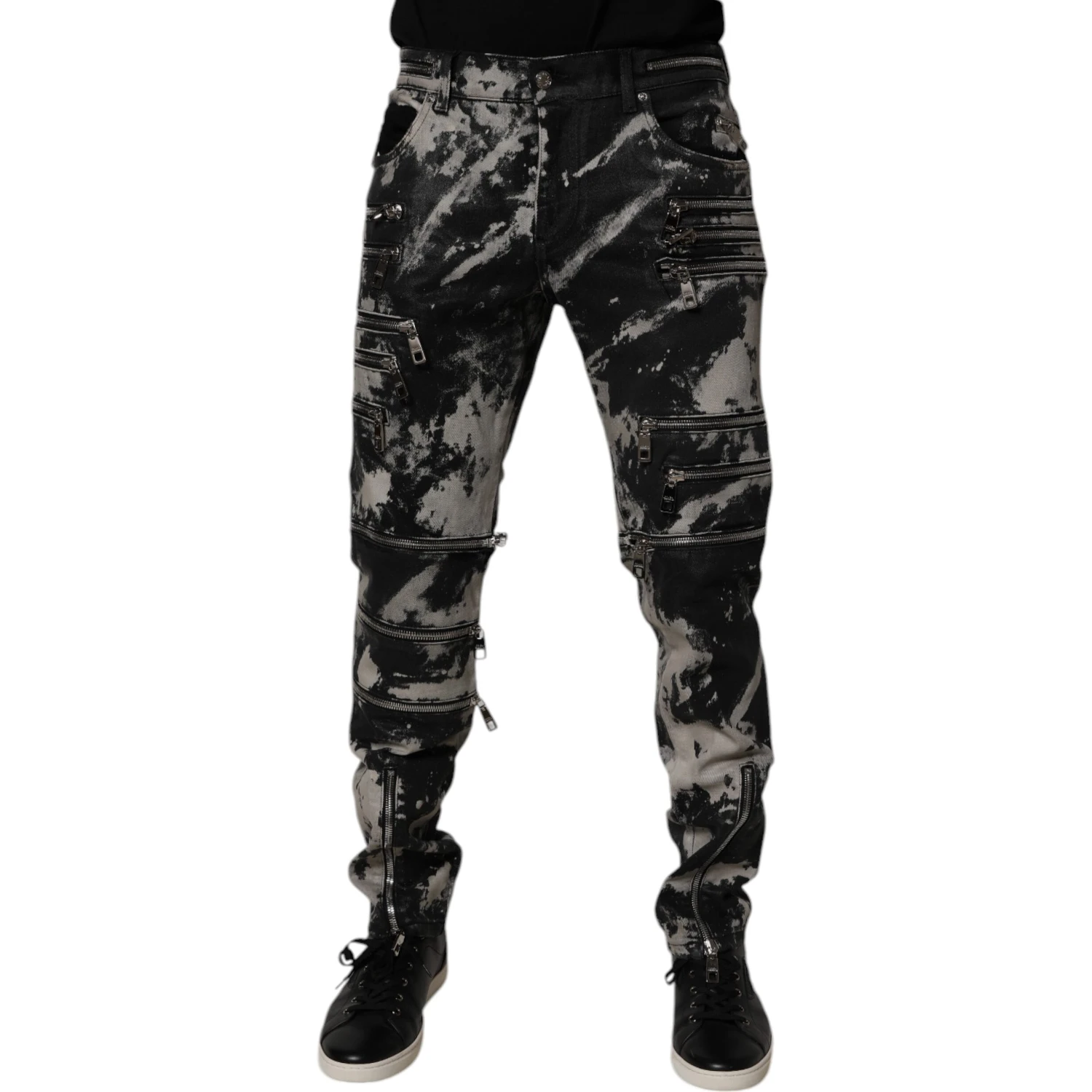 Black Tie Dye Cotton Skinny Zip Denim Jeans