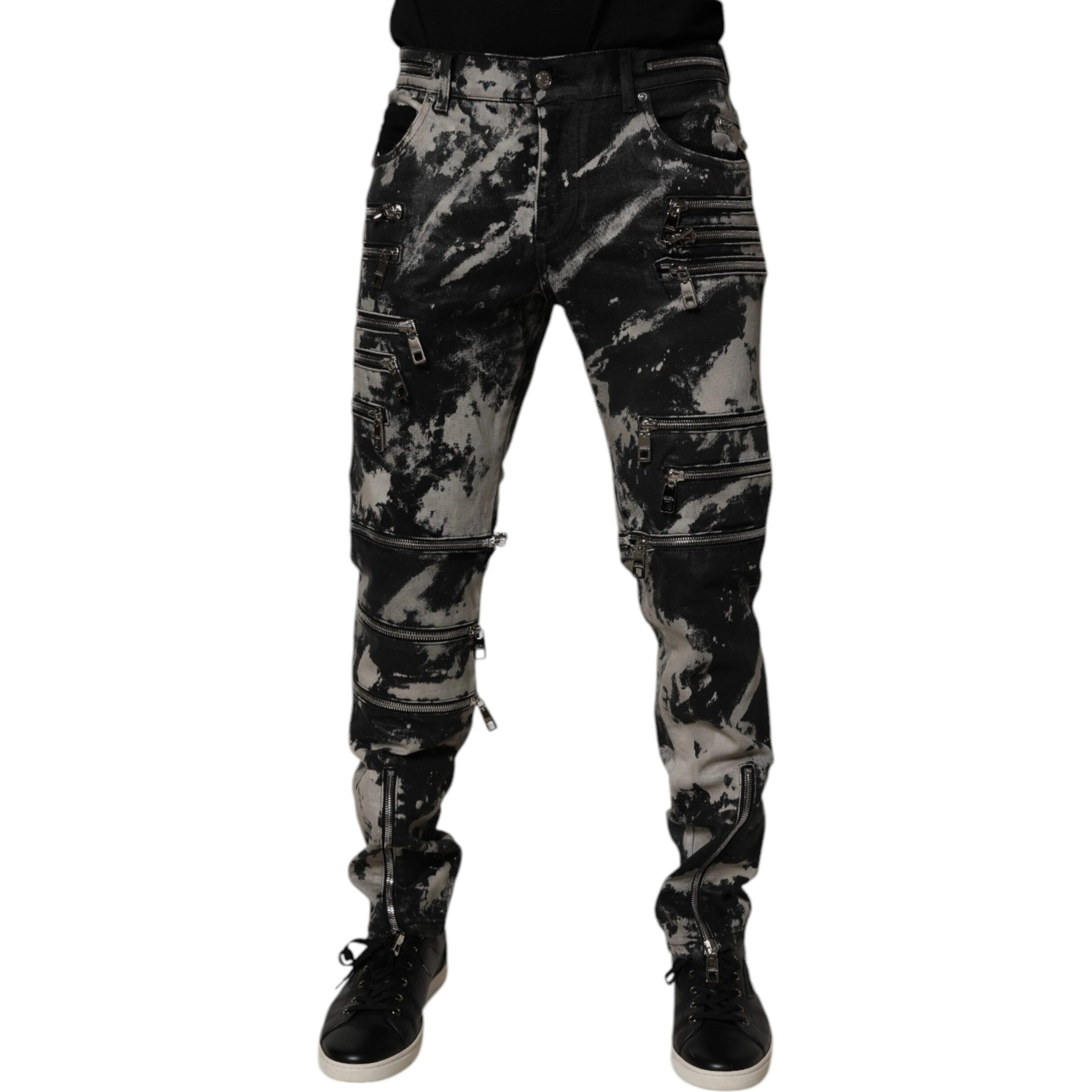 Black Tie Dye Cotton Skinny Zip Denim Jeans