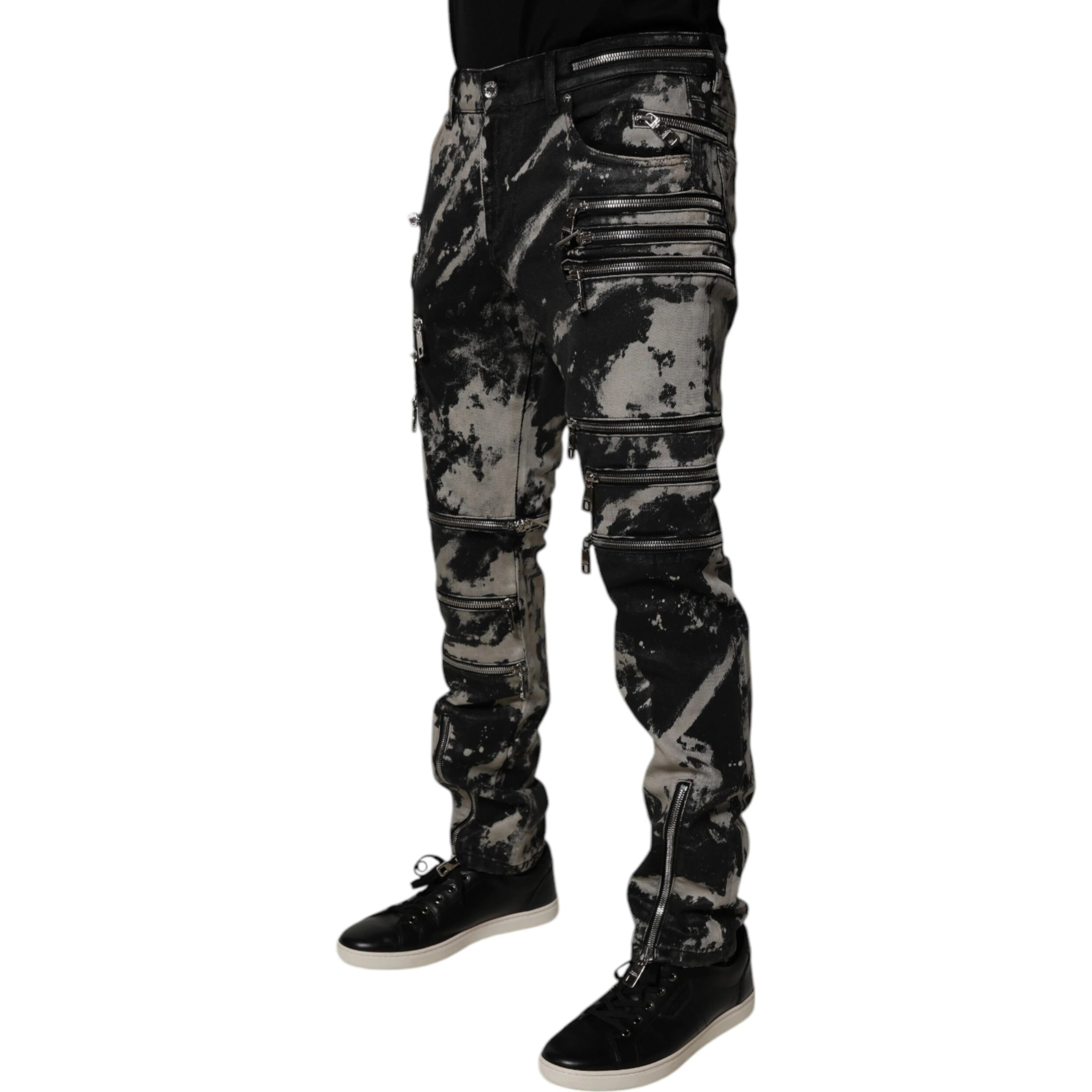 Black Tie Dye Cotton Skinny Zip Denim Jeans