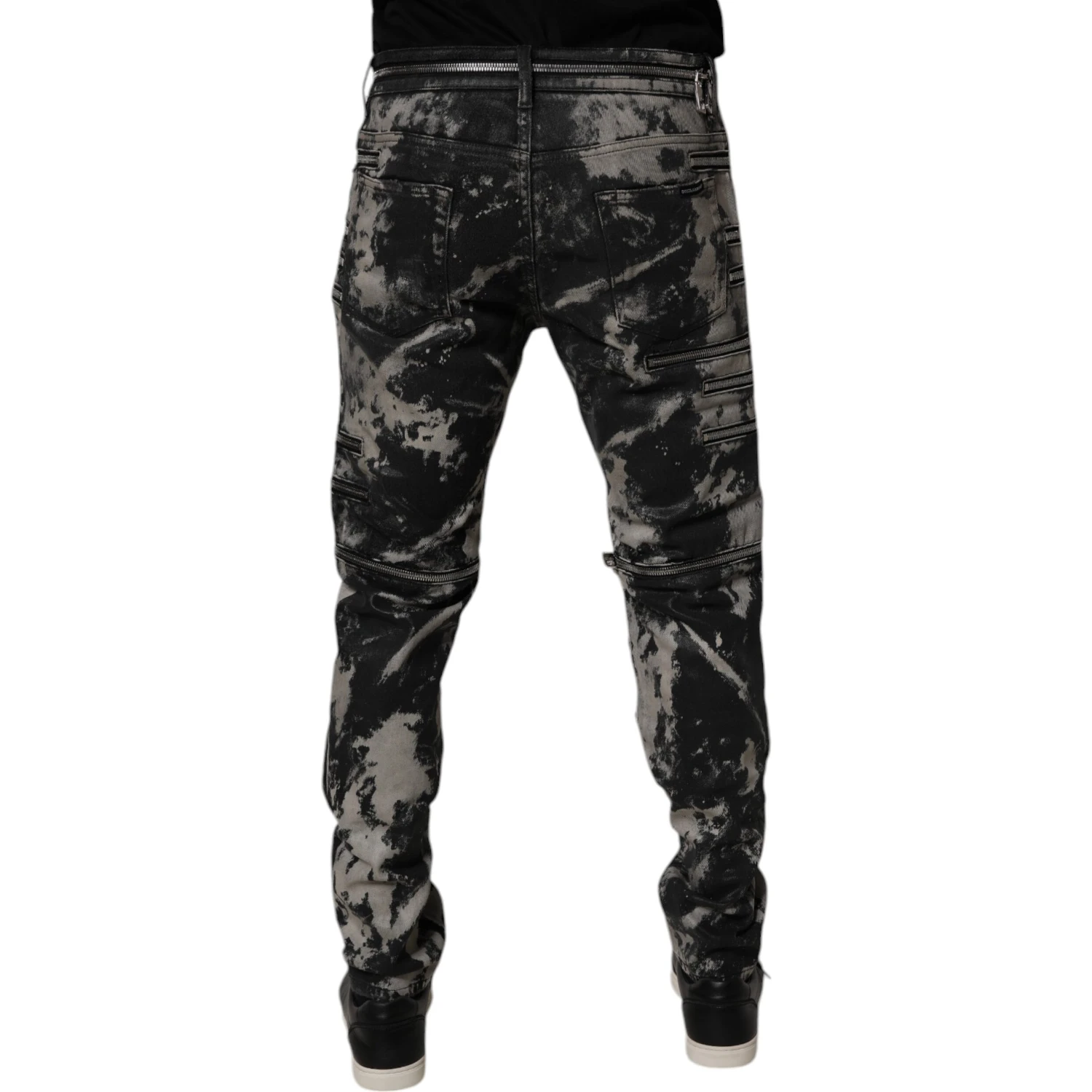 Black Tie Dye Cotton Skinny Zip Denim Jeans