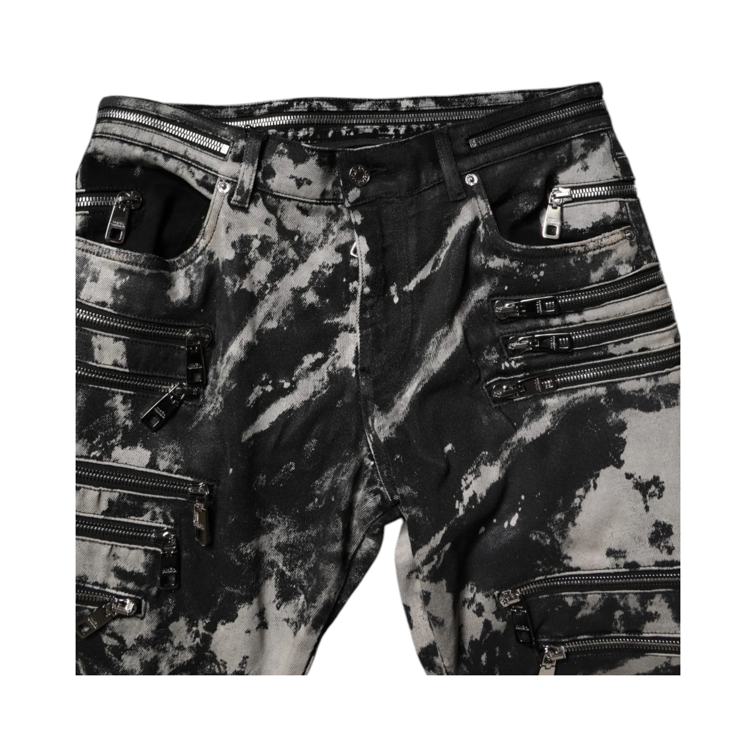Black Tie Dye Cotton Skinny Zip Denim Jeans