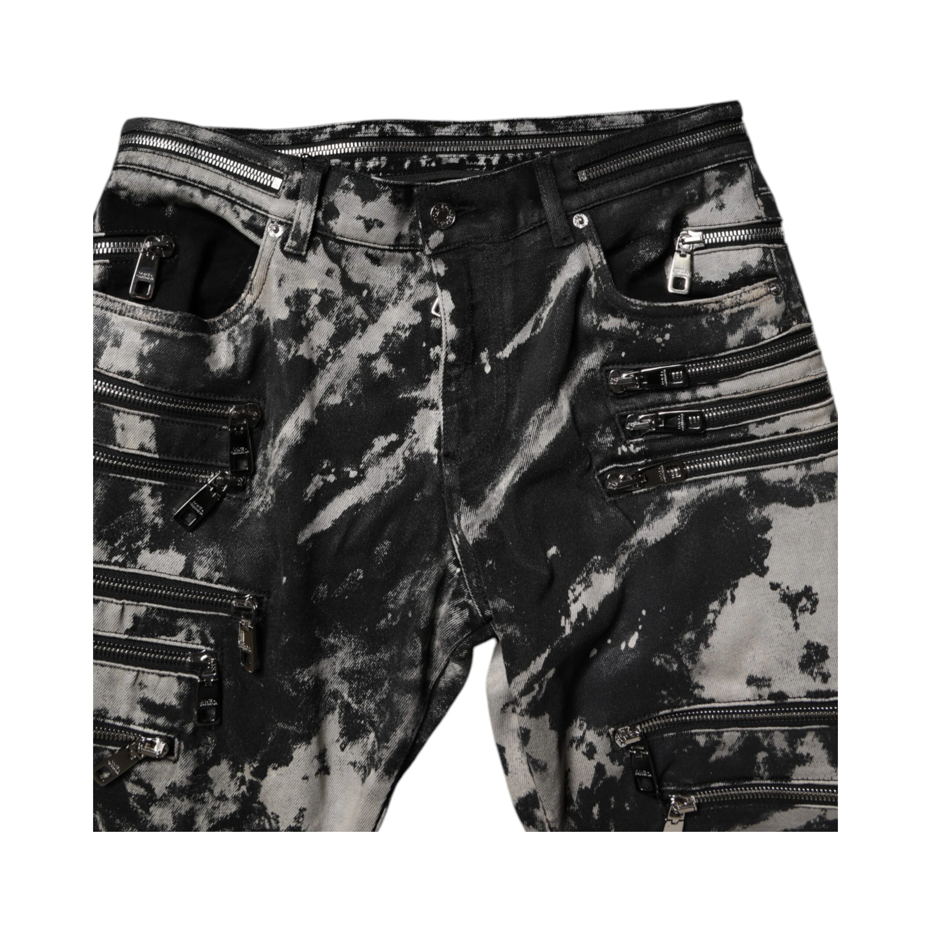 Black Tie Dye Cotton Skinny Zip Denim Jeans