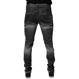 Dark Gray Tattered Cotton Skinny Denim Jeans
