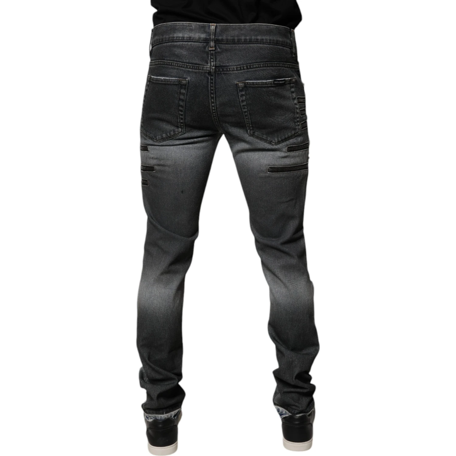 Dark Gray Tattered Cotton Skinny Denim Jeans