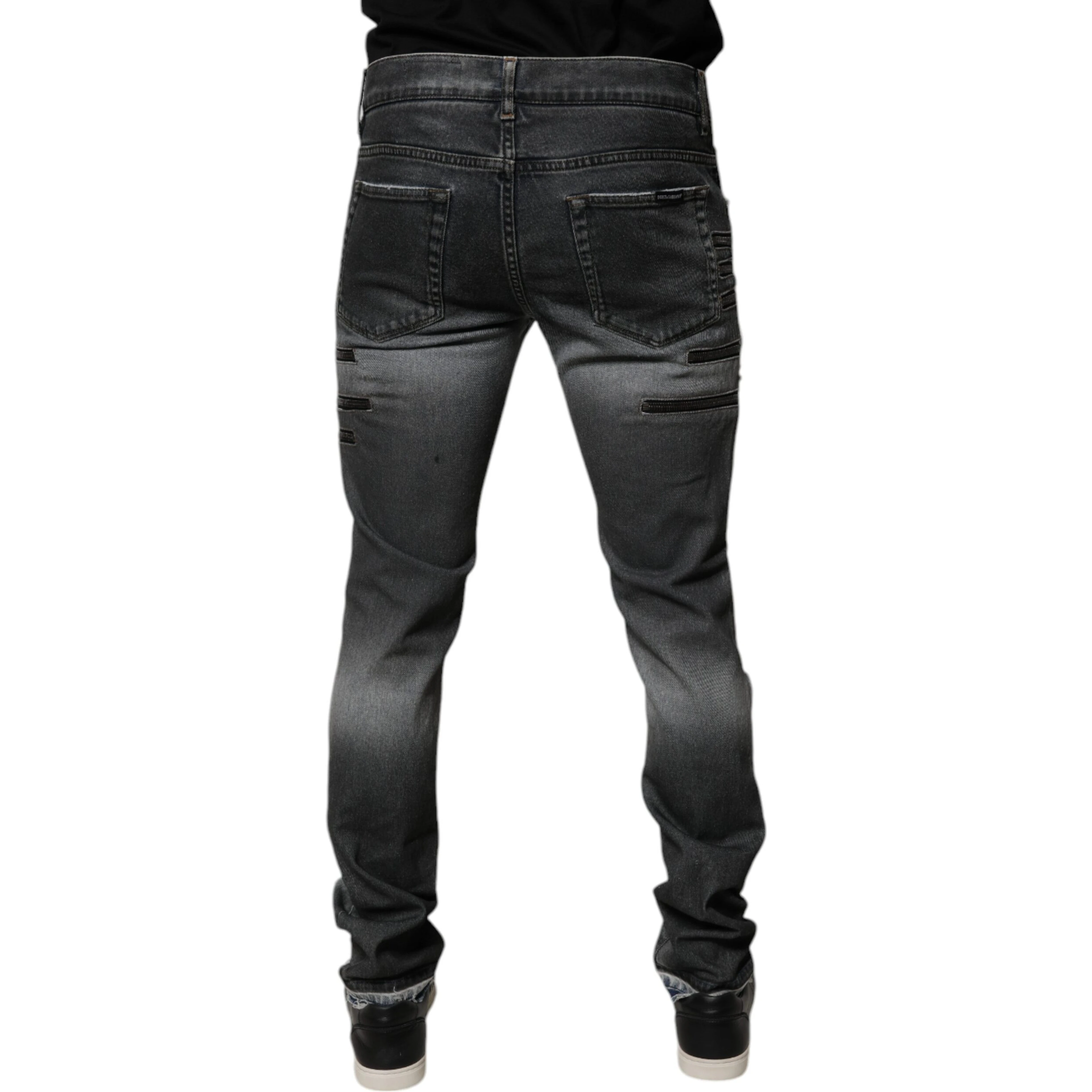 Dark Gray Tattered Cotton Skinny Denim Jeans