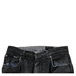 Dark Gray Tattered Cotton Skinny Denim Jeans