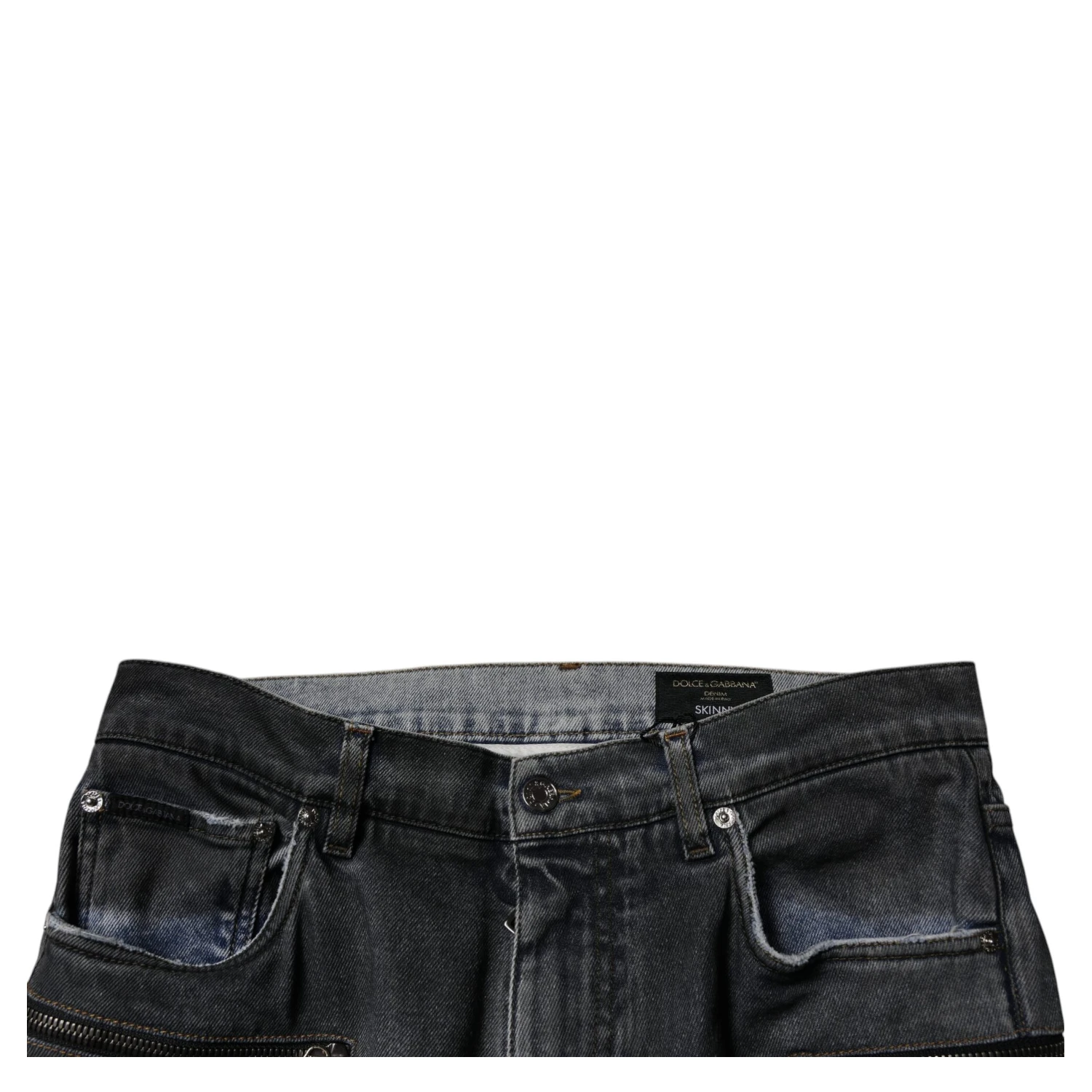 Dark Gray Tattered Cotton Skinny Denim Jeans