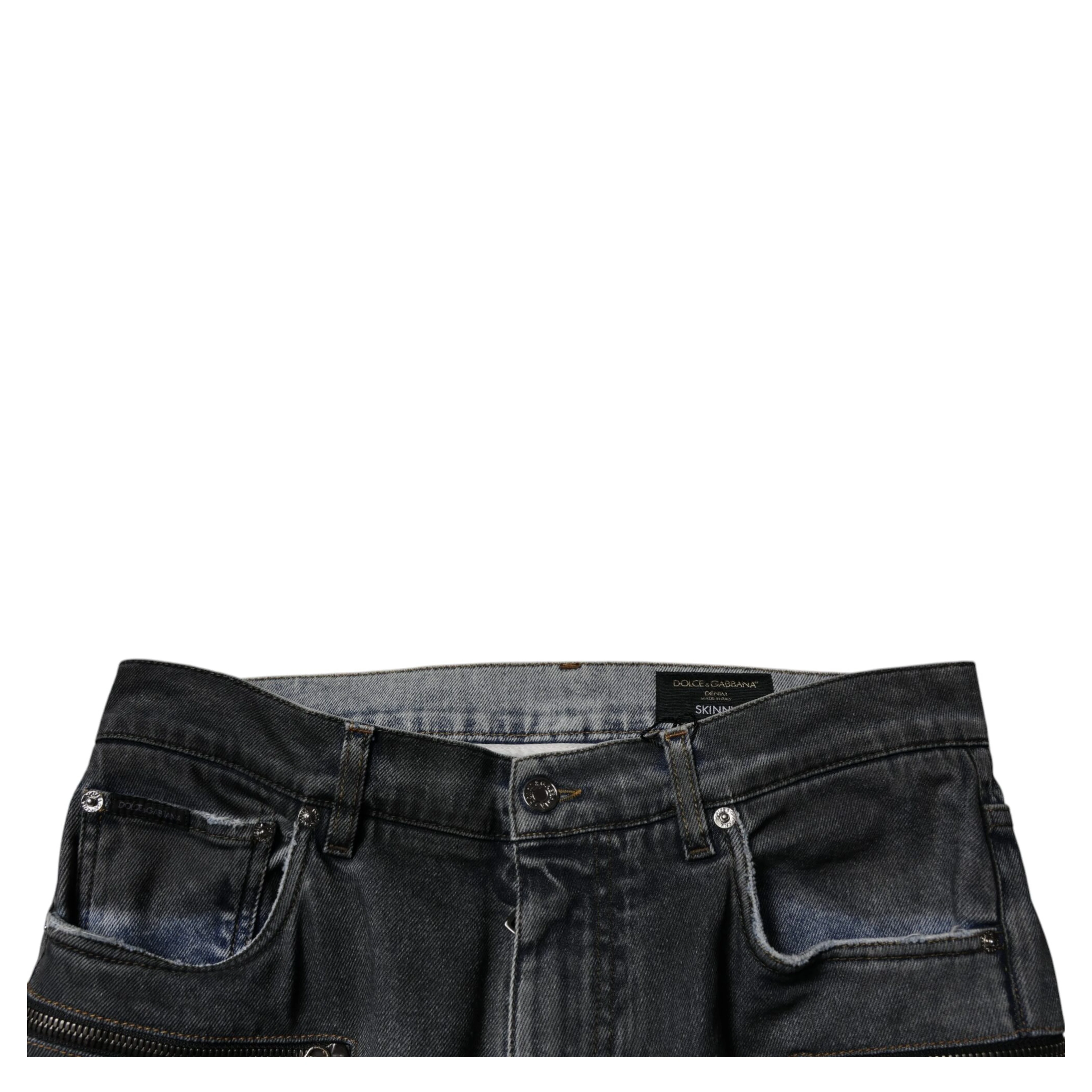 Dark Gray Tattered Cotton Skinny Denim Jeans