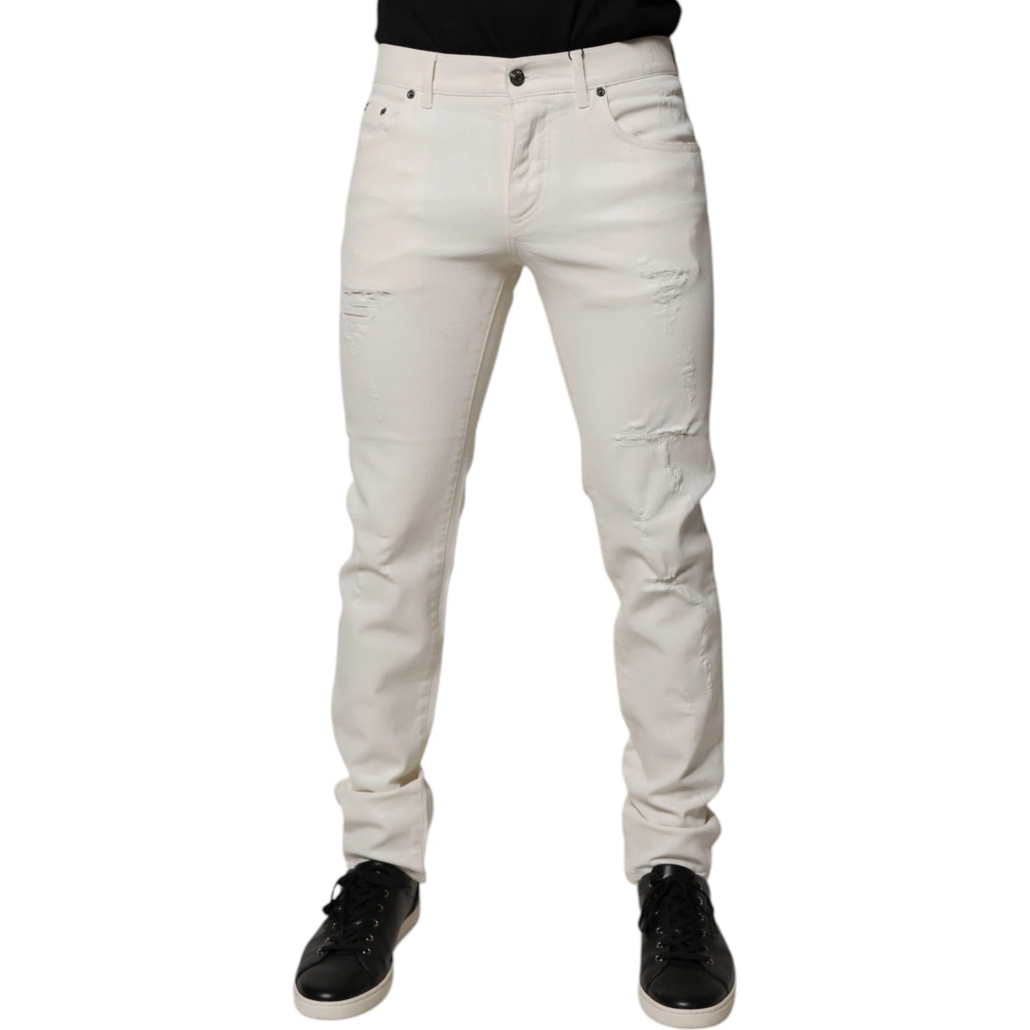 Off White Cotton Stretch Skinny Denim Jeans