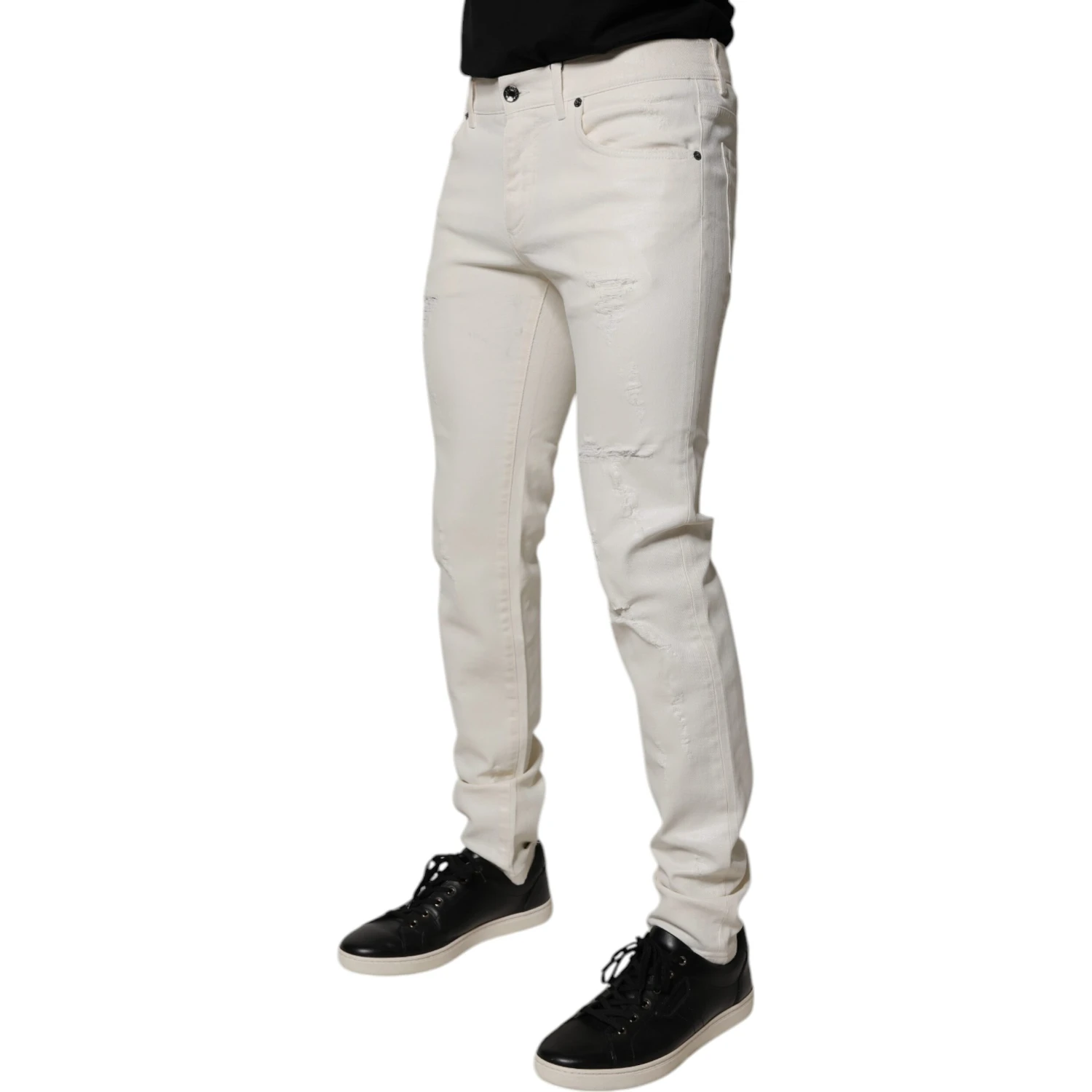 Off White Cotton Stretch Skinny Denim Jeans