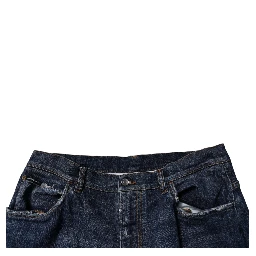 Dark Blue Tattered Wide Leg Men Denim Jeans