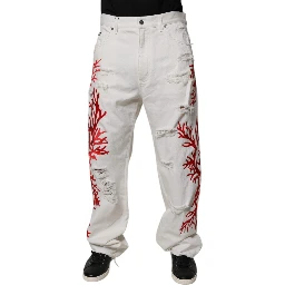 White Corals Tattered Straight Denim Jeans