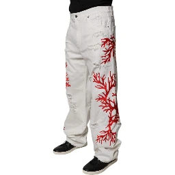 White Corals Tattered Straight Denim Jeans