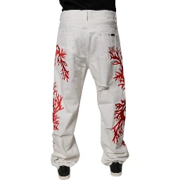 White Corals Tattered Straight Denim Jeans